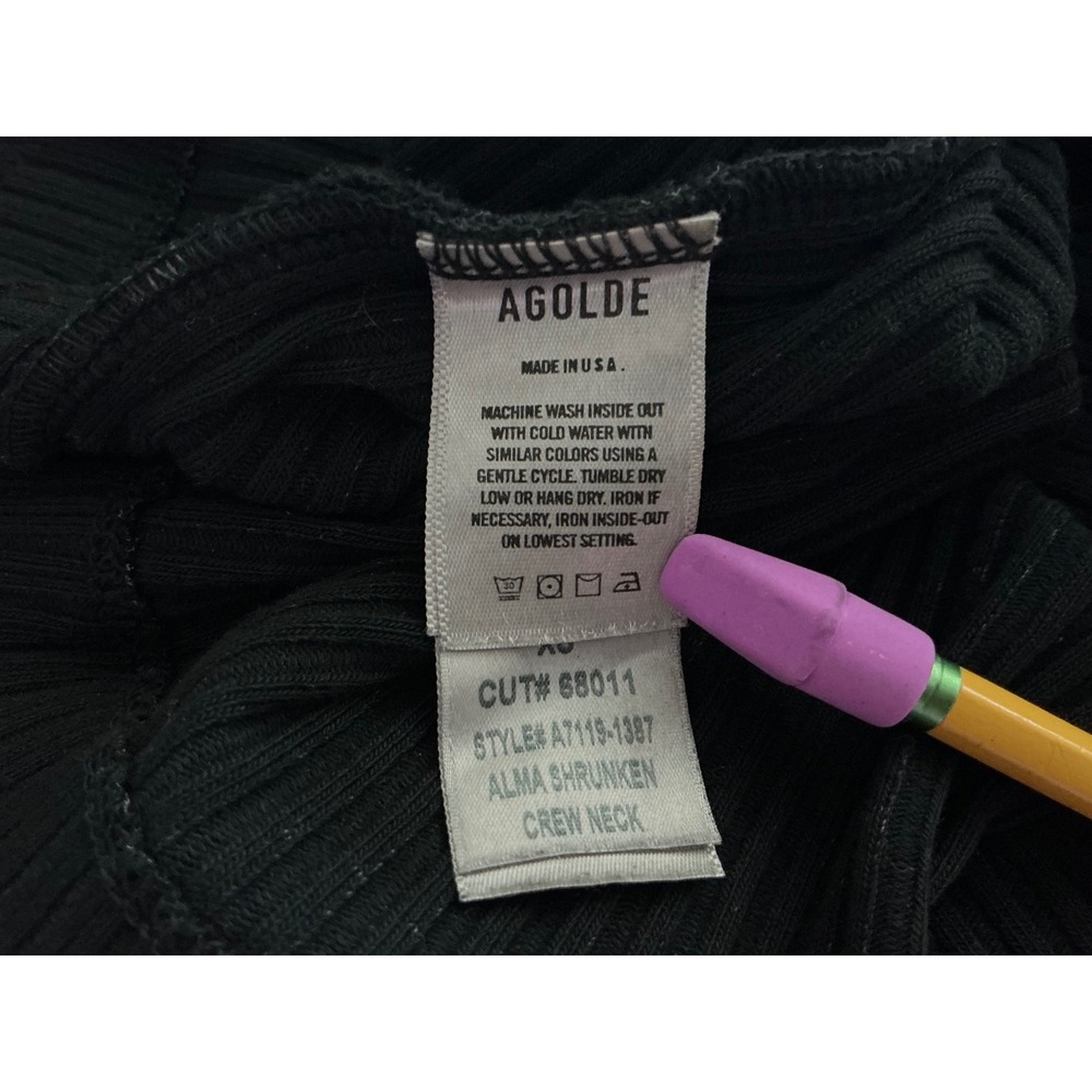 AGOLDE Alma Shrunken Crew Neck Ribbed‎ Long Sleeve Top Black XS A7119-1387 - Picture 8 of 9